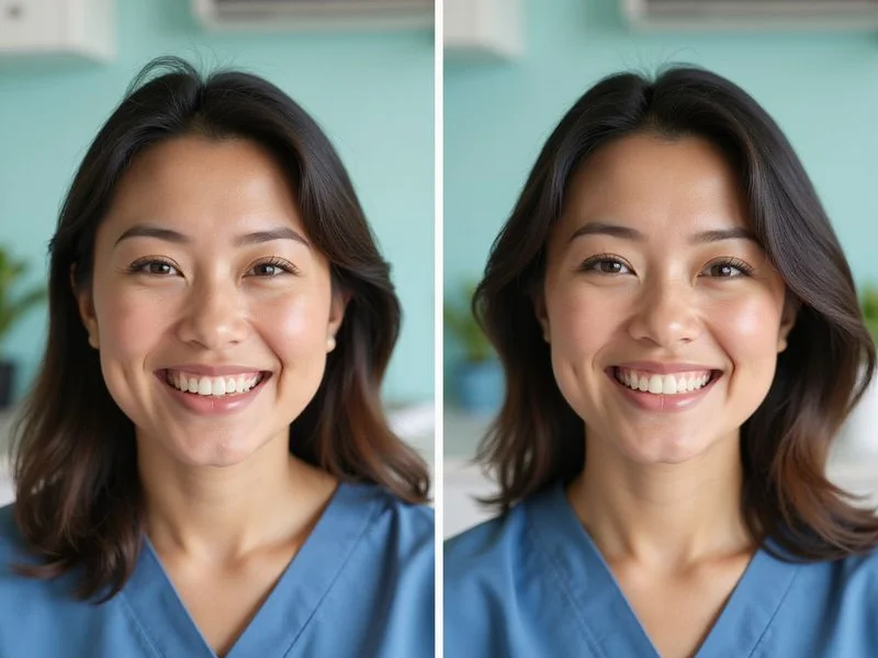 Before and after dental implant restoration showing dramatic smile transformation