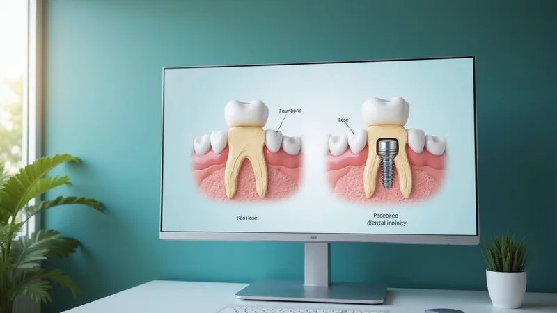Diagram showing jawbone deterioration over time after tooth loss compared to preserved bone with dental implant